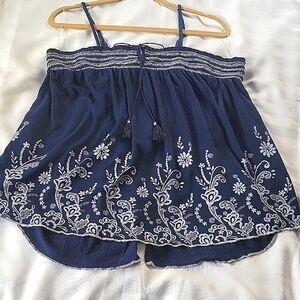 No Boundaries Junior Spagetti Strap Navy Blue Embroidered Top, Size: XL, NWT